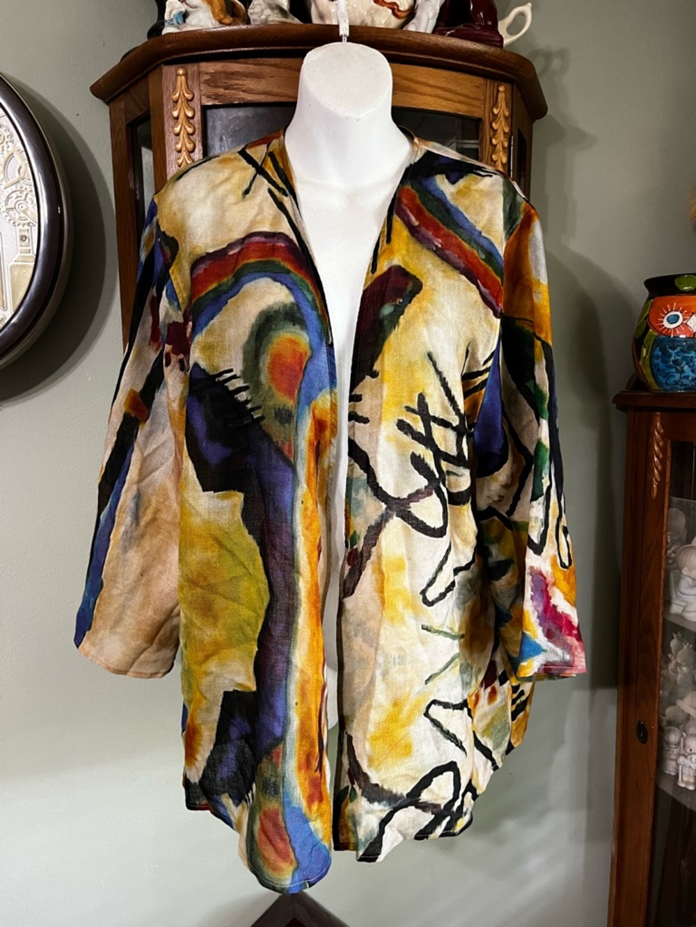 Vintage TAO HOUSE Colorful Abstract Design lightweight Open Cardigan L/XL